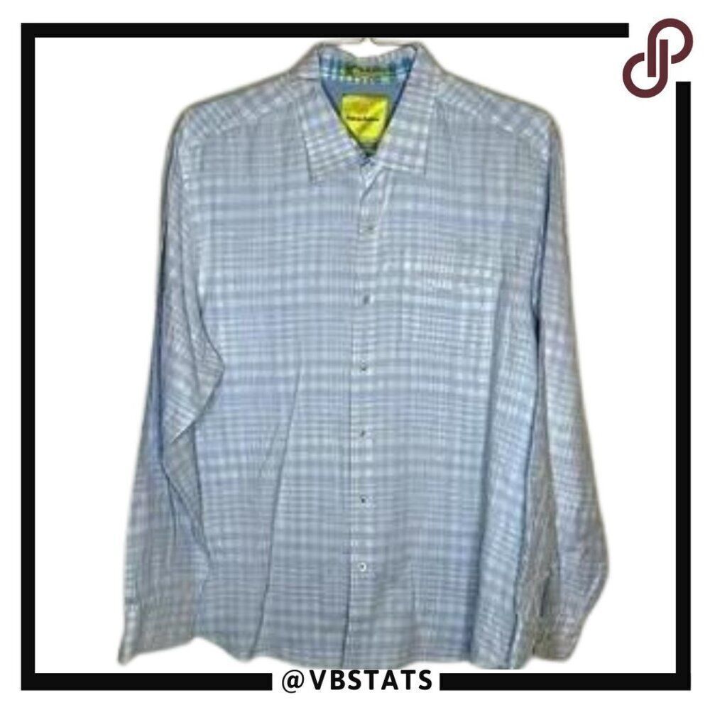 Tommy Bahama Blue-White Plaid LS Shirt size XL